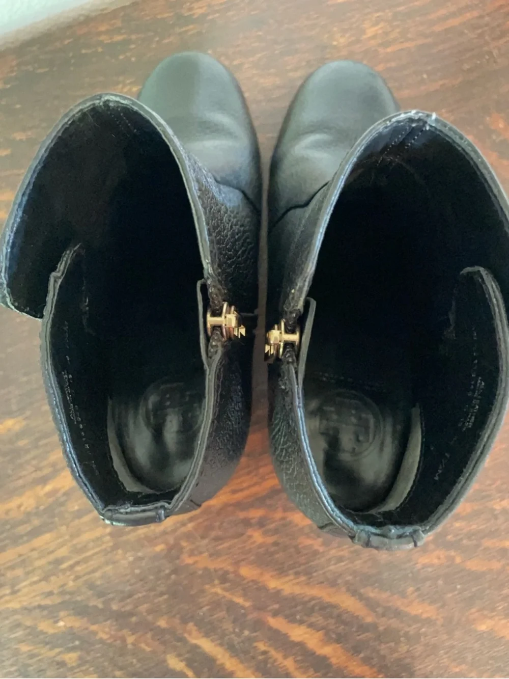 Tory Burch Black Leather Ankle Booties with Wood Heel